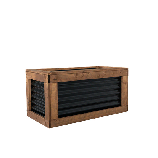 Wooden garden box with black metal on a white background
